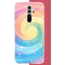 Aksesuarist Redmi Note 8 Pro Uyumlu Gökkuşağı Girdap Baskılı Silikon Kılıf