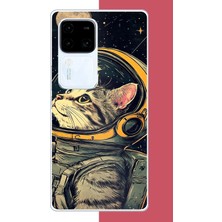 Aksesuarist Vivo V30 Uyumlu Astronot Kedi Baskılı Silikon Kılıf