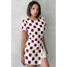 Very Moda Kısa Kollu Dama Desen Tiğişi Bluz | D2619