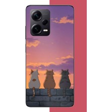 Aksesuarist Redmi Note 12 Pro Plus Uyumlu Duvardaki Kediler Baskılı Silikon Kılıf