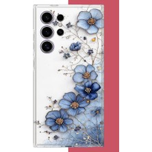 Aksesuarist Samsung Galaxy S24 Ultra Uyumlu Mavi Çiçek Baskılı Silikon Kılıf