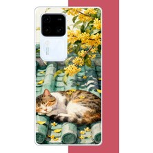 Aksesuarist Vivo V30 Uyumlu Çatıdaki Kedi Baskılı Silikon Kılıf