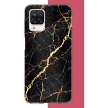 Aksesuarist Samsung Galaxy A12-M12 Uyumlu Altın Diyagonal Baskılı Silikon Kılıf