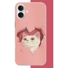 Aksesuarist iPhone 16 Uyumlu Boşluktaki Kedi Baskılı Silikon Kılıf