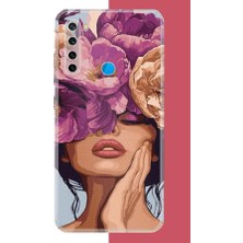 Aksesuarist Redmi Note 8 Uyumlu Mor Çiçekli Kadın Baskılı Silikon Kılıf
