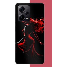 Aksesuarist Redmi Note 12 Pro Plus Uyumlu Kırmızı Elbiseli Kadın Baskılı Silikon Kılıf