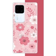 Aksesuarist Vivo V30 Uyumlu Pembe Beyaz Çiçek Baskılı Silikon Kılıf
