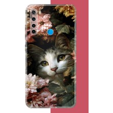Aksesuarist Redmi Note 8 Uyumlu Çiçeklere Gizlenen Kedi Baskılı Silikon Kılıf