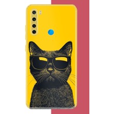 Aksesuarist Redmi Note 8 Uyumlu Sarı Fondaki Havalı Kedi Baskılı Silikon Kılıf