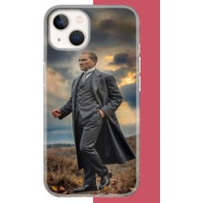 Aksesuarist iPhone 13-14 Uyumlu Atatürk Gri Takım Elbiseli Baskılı Silikon Kılıf