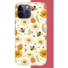 Aksesuarist iPhone 14 Pro Max Uyumlu Arılı Sarı Çiçek.jpeg Baskılı Silikon Kılıf