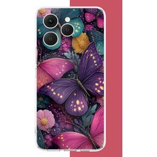 Aksesuarist Tecno Spark 40 Uyumlu Mor Kelebek Bahçesi Baskılı Silikon Kılıf