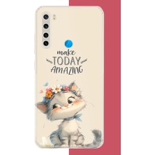 Aksesuarist Redmi Note 8 Uyumlu Çiçek Taçlı Kedi Baskılı Silikon Kılıf