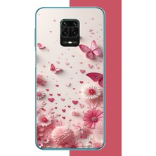 Aksesuarist Redmi Note 9 Pro-9s Uyumlu Pembe Kelebek Baskılı Silikon Kılıf