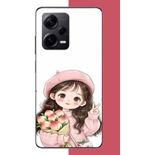 Aksesuarist Redmi Note 12 Pro Plus Uyumlu Kawaii Buket Tutan Kız Baskılı Silikon Kılıf