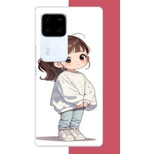 Aksesuarist Vivo V30 Uyumlu Kawaii Beyaz Sweatshirt Kız Baskılı Silikon Kılıf