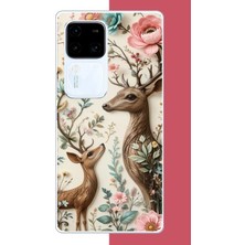 Aksesuarist Vivo V30 Uyumlu Çiçekli Geyik Baskılı Silikon Kılıf
