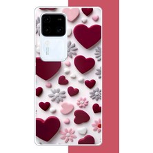 Aksesuarist Vivo V30 Uyumlu Bordo Kalp Baskılı Silikon Kılıf
