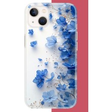 Aksesuarist iPhone 15 Uyumlu Mavi Çiçek2 Baskılı Silikon Kılıf