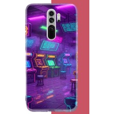 Aksesuarist Redmi Note 8 Pro Uyumlu Cyberpunk Neon Arcade Baskılı Silikon Kılıf