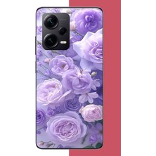 Aksesuarist Redmi Note 12 Pro Plus Uyumlu Mor Çiçek Baskılı Silikon Kılıf
