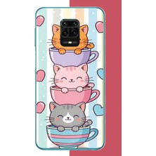 Aksesuarist Redmi Note 9 Pro-9s Uyumlu Kawaii Fincandaki Kediler Baskılı Silikon Kılıf