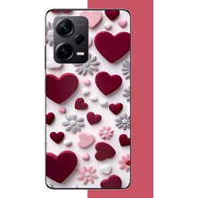 Aksesuarist Redmi Note 12 Pro Plus Uyumlu Bordo Kalp Baskılı Silikon Kılıf