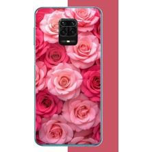 Aksesuarist Redmi Note 9 Pro-9s Uyumlu Pembe Gül Bahçesi Baskılı Silikon Kılıf