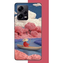 Aksesuarist Redmi Note 12 Pro Plus Uyumlu Kayık ve Pembe Ağaç Baskılı Silikon Kılıf
