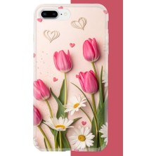 Aksesuarist iPhone 7 Plus-8 Plus Uyumlu Pembe Lale Baskılı Silikon Kılıf