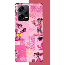 Aksesuarist Redmi Note 12 Pro Plus Uyumlu Pembe Panter Kolaj Baskılı Silikon Kılıf