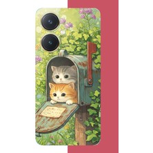 Aksesuarist Vivo Y27 Uyumlu Posta Kutusundaki Kedi Baskılı Silikon Kılıf