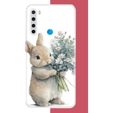 Aksesuarist Redmi Note 8 Uyumlu Çiçek Tutan Tavşan.jpeg Baskılı Silikon Kılıf