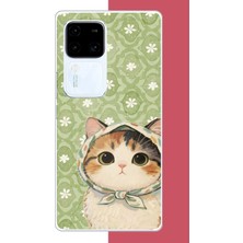 Aksesuarist Vivo V30 Uyumlu Yeşil Fularlı Kedi Baskılı Silikon Kılıf