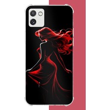 Aksesuarist Samsung Galaxy A03 Uyumlu Kırmızı Elbiseli Kadın Baskılı Silikon Kılıf