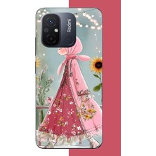 Aksesuarist Redmi 12C Uyumlu Pembe Elbiseli Kız Baskılı Silikon Kılıf