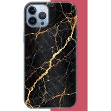 Aksesuarist iPhone 13 Pro Max Uyumlu Altın Diyagonal Baskılı Silikon Kılıf