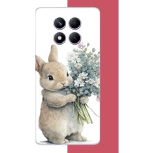 Aksesuarist Redmi Note 14 Pro Plus Uyumlu Çiçek Tutan Tavşan.jpeg Baskılı Silikon Kılıf