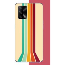 Aksesuarist Oppo A74 Uyumlu Retro Renk Şeritleri Baskılı Silikon Kılıf