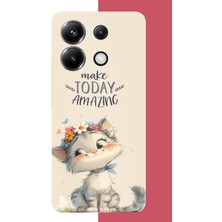 Aksesuarist Poco X6 Pro Uyumlu Çiçek Taçlı Kedi Baskılı Silikon Kılıf