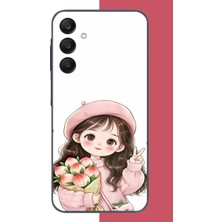 Aksesuarist Samsung Galaxy A25 Uyumlu Kawaii Buket Tutan Kız Baskılı Silikon Kılıf