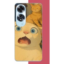 Aksesuarist Oppo A60 Uyumlu Şaşkın Kedi Baskılı Silikon Kılıf