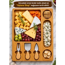 Aşkana Ahşap Peynir ve Atıştırmalık Servis Tabağı 6+1 Bölmeli+3’lü Aparat Seti (Spatula,bıçak,çatal),şarküteri, Çerez ve Meyve Sunum Tahtası