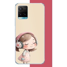 Aksesuarist Vivo Y21S Uyumlu Pembe Kulaklıklı Kız.jpeg Baskılı Silikon Kılıf