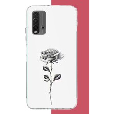 Aksesuarist Redmi 9t-Poco M3 Uyumlu Siyah Gül Baskılı Silikon Kılıf