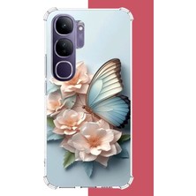 Aksesuarist Vivo V40 Lite Uyumlu Mavi Kanatlı Kelebek Baskılı Silikon Kılıf