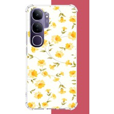 Aksesuarist Vivo V40 Lite Uyumlu Sarı Çiçek Pattern Baskılı Silikon Kılıf