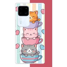 Aksesuarist Vivo V30 Uyumlu Kawaii Fincandaki Kediler Baskılı Silikon Kılıf