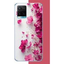 Aksesuarist Vivo Y21S Uyumlu Fuşya Çiçek Esintisi Baskılı Silikon Kılıf