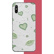 Aksesuarist Redmi 9A Uyumlu Yeşil Kalpli Tuval Baskılı Silikon Kılıf